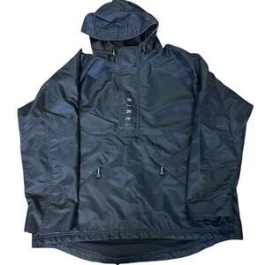VTG 90s Y2K Nike Anorak Windbreaker Jacket Mens L Black Hooded 1/4 Zip Vented
